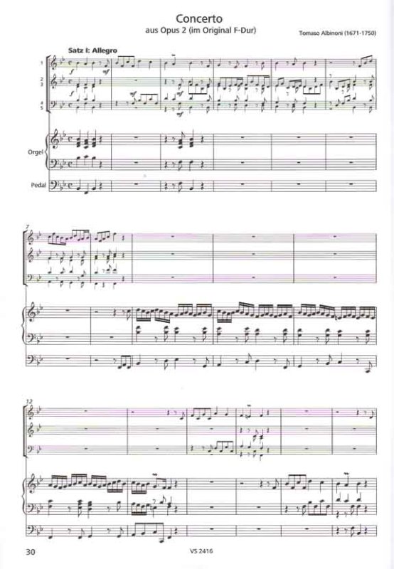 Notenbeispiel Bläser und Tasten Barock